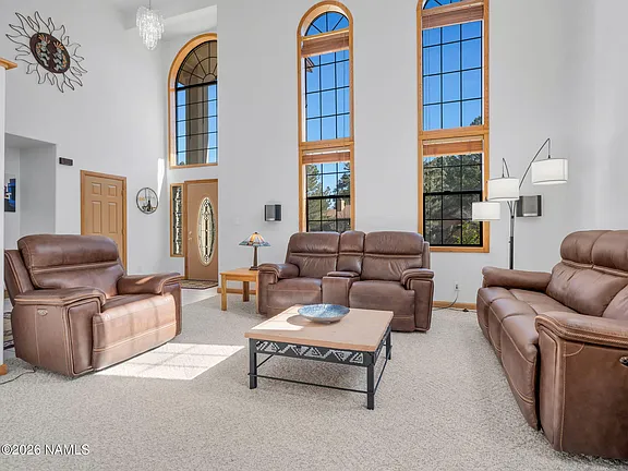 Two story living room.