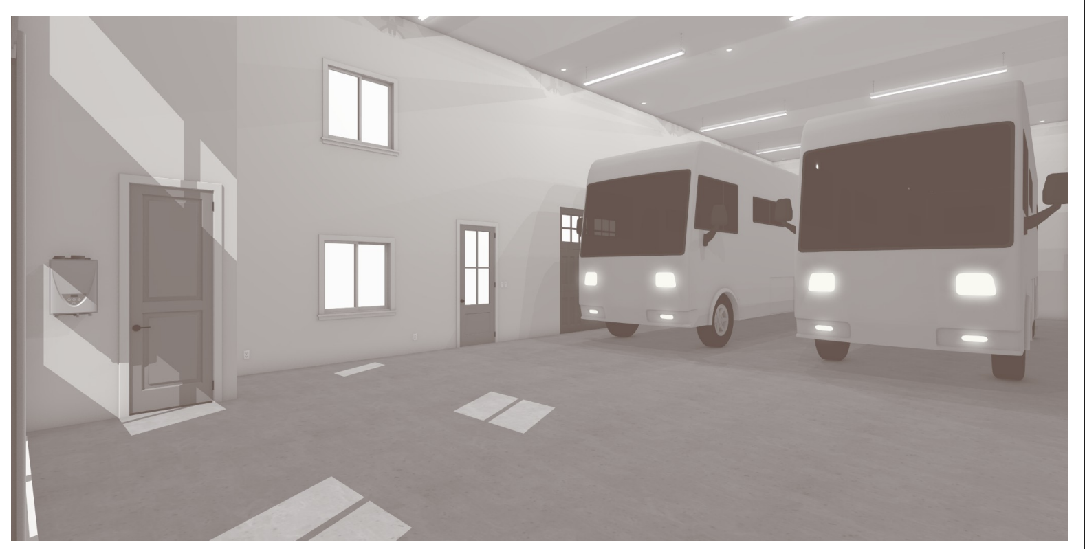 RV garage interior, rendering.